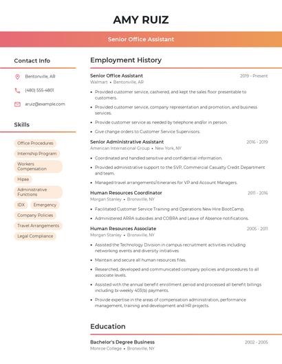 Senior Office Assistant Resume