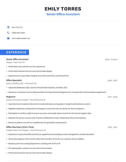 Senior Office Assistant Resume
