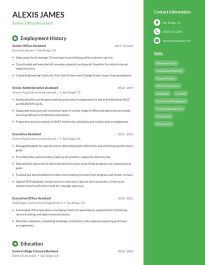Senior Office Assistant Resume