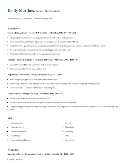 Senior Office Assistant Resume