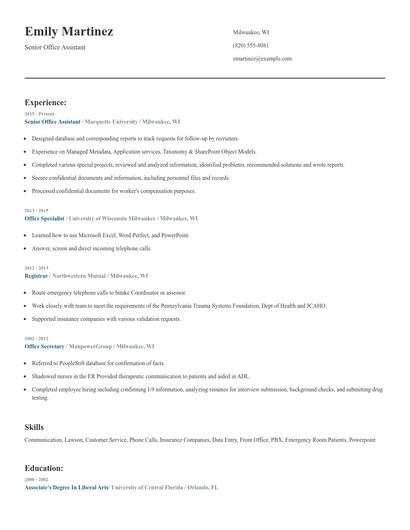 Senior Office Assistant Resume