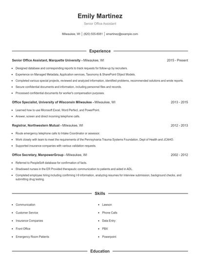 Senior Office Assistant Resume