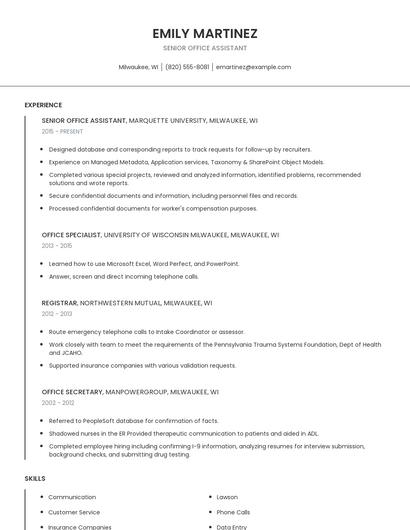 Senior Office Assistant Resume