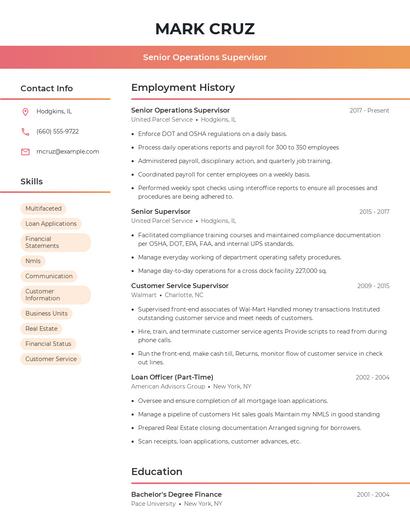 Senior Operations Supervisor Resume
