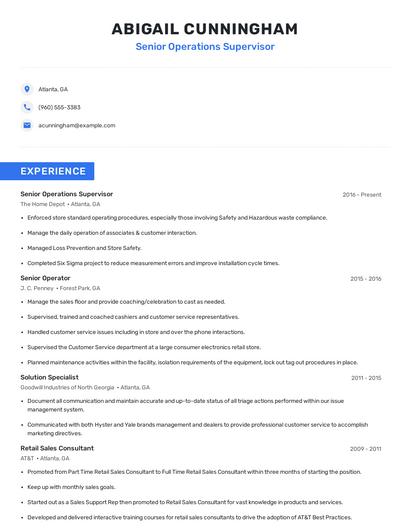 Senior Operations Supervisor Resume
