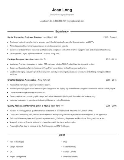 Senior Packaging Engineer Resume