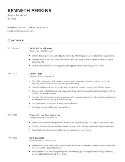 Senior Personal Banker Resume