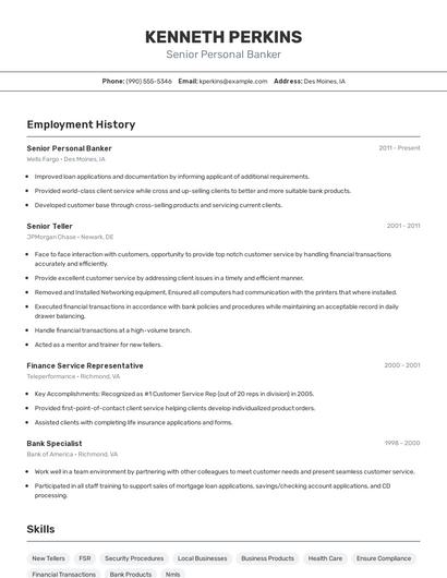 Senior Personal Banker Resume