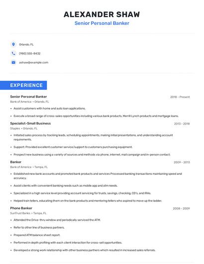 Senior Personal Banker Resume