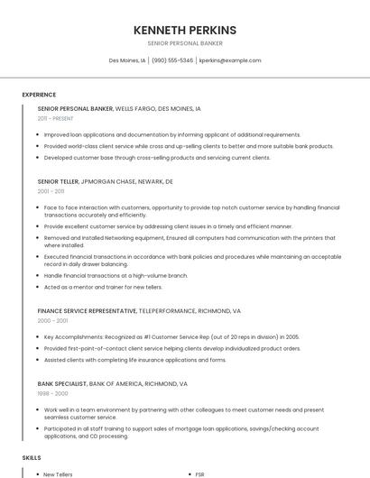 Senior Personal Banker Resume