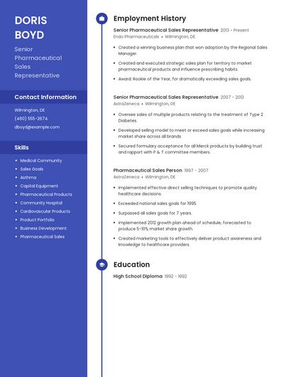 Senior Pharmaceutical Sales Representative Resume