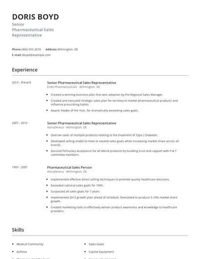 Senior Pharmaceutical Sales Representative Resume