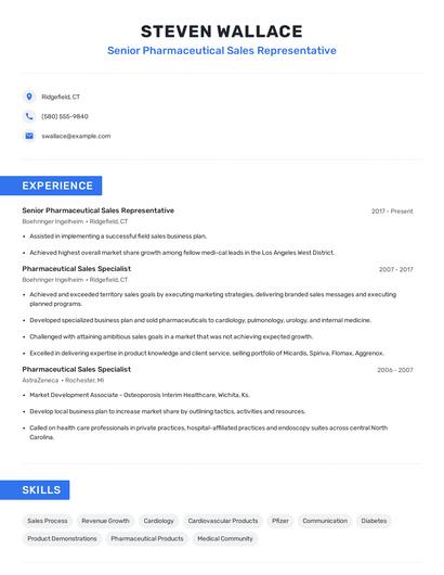 Senior Pharmaceutical Sales Representative Resume