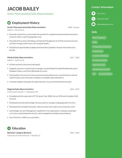 Senior Pharmaceutical Sales Representative Resume