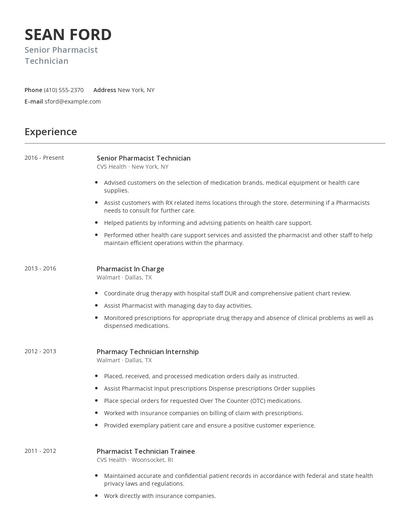 Senior Pharmacist Technician Resume