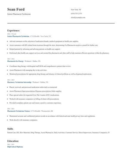 Senior Pharmacist Technician Resume