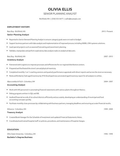Senior Planning Analyst Resume