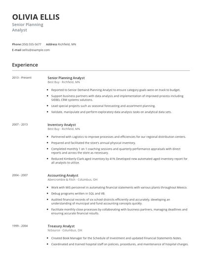 Senior Planning Analyst Resume