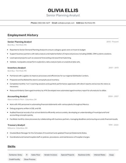 Senior Planning Analyst Resume