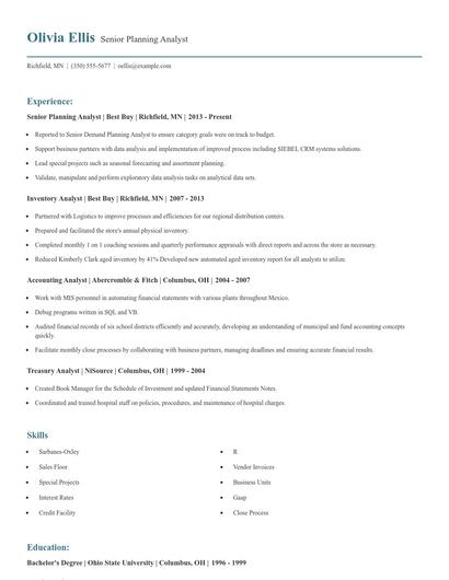 Senior Planning Analyst Resume