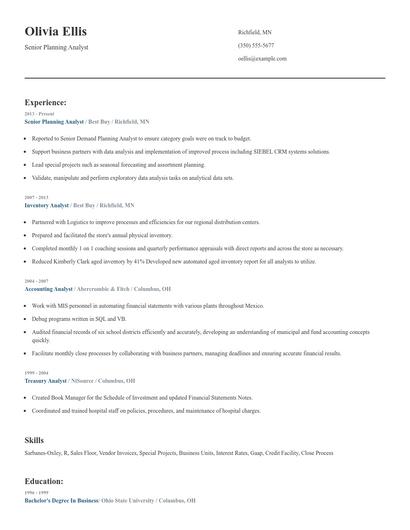 Senior Planning Analyst Resume