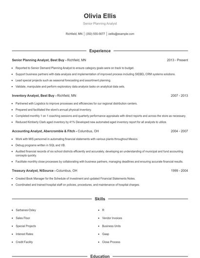 Senior Planning Analyst Resume