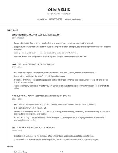 Senior Planning Analyst Resume