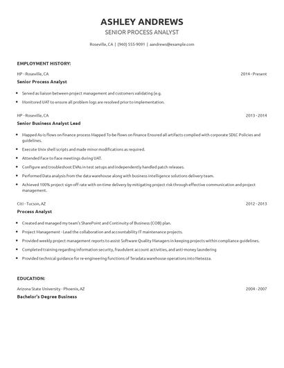 Senior Process Analyst Resume