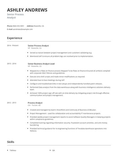 Senior Process Analyst Resume
