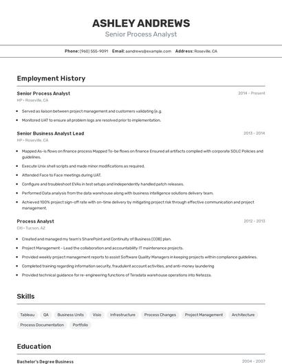 Senior Process Analyst Resume