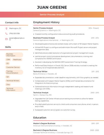 Senior Process Analyst Resume
