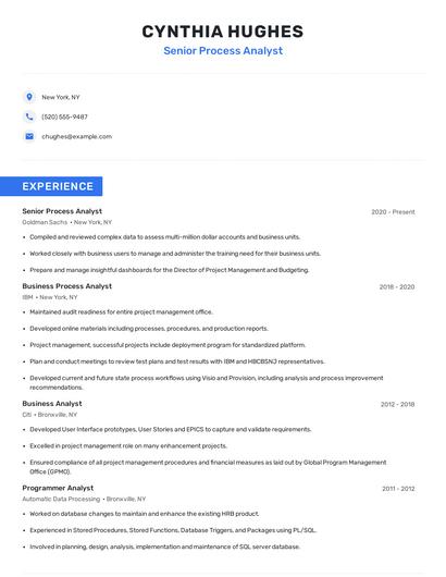Senior Process Analyst Resume