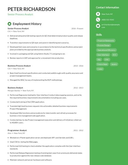 Senior Process Analyst Resume