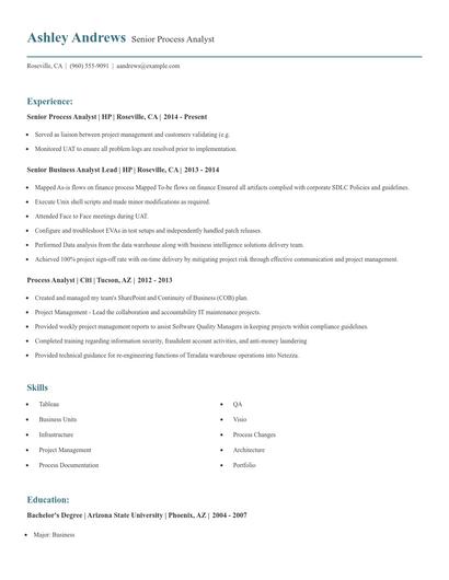 Senior Process Analyst Resume