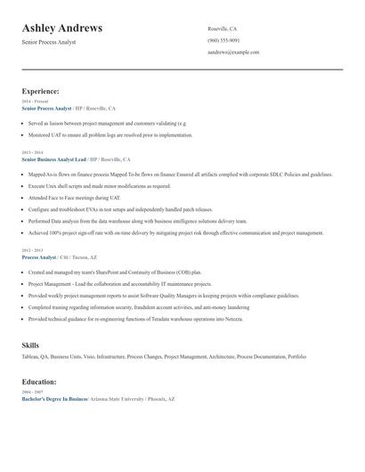 Senior Process Analyst Resume