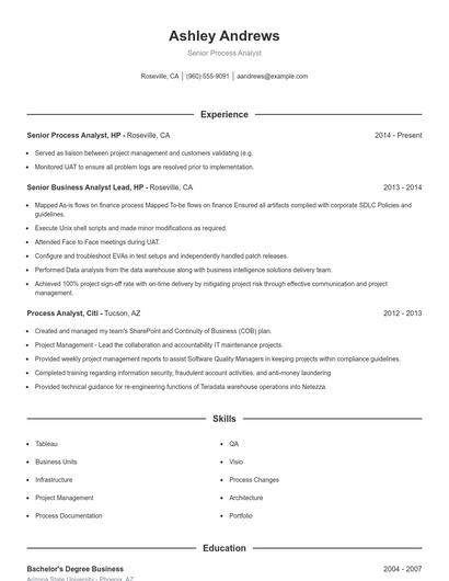 Senior Process Analyst Resume