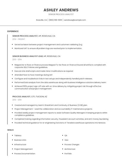 Senior Process Analyst Resume