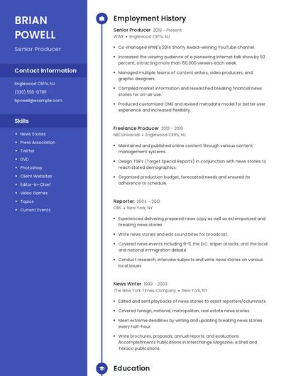 Senior Producer Resume