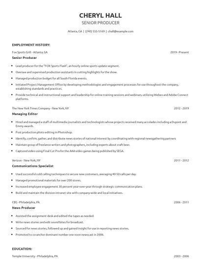 Senior Producer Resume