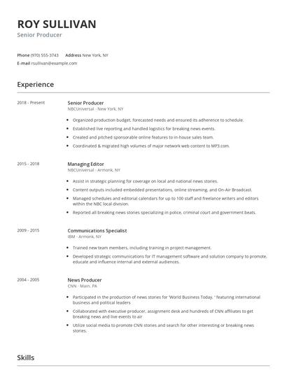 Senior Producer Resume