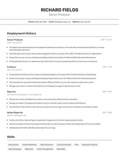 Senior Producer Resume