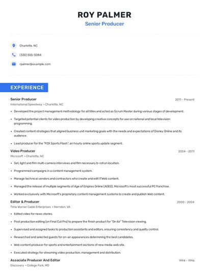 Senior Producer Resume