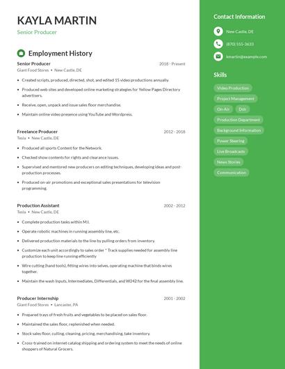 Senior Producer Resume
