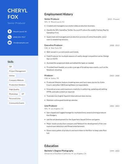 Senior Producer Resume