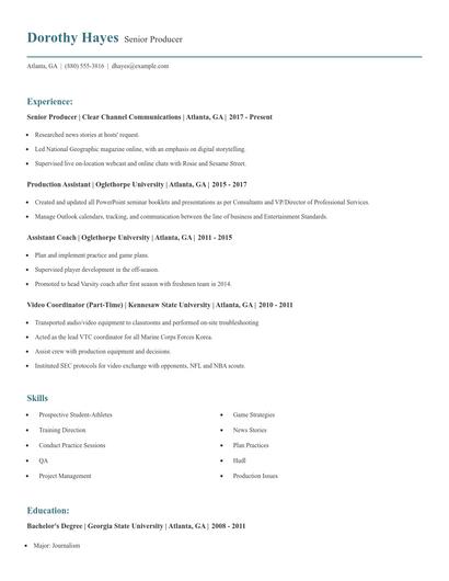 Senior Producer Resume