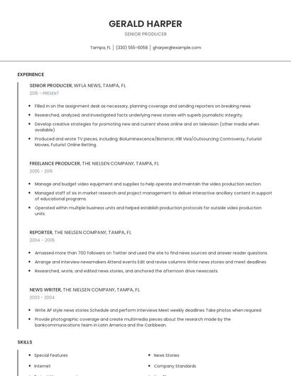 Senior Producer Resume