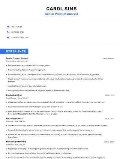 Senior Product Analyst Resume