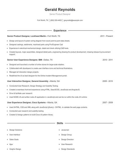 Senior Product Designer Resume