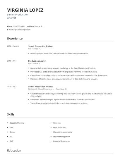 Senior Production Analyst Resume