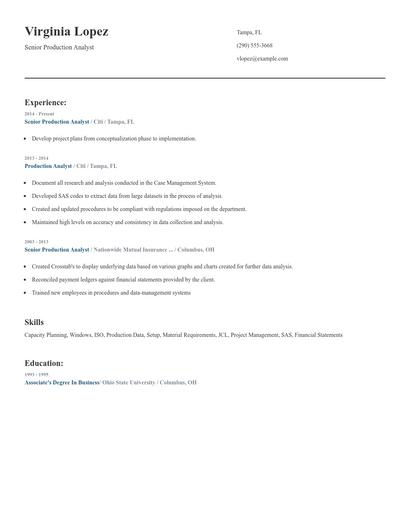 Senior Production Analyst Resume